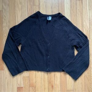 H&M Divided Rib-Knit Black Cardigan Button Front Classic Relaxed Fit Size XL